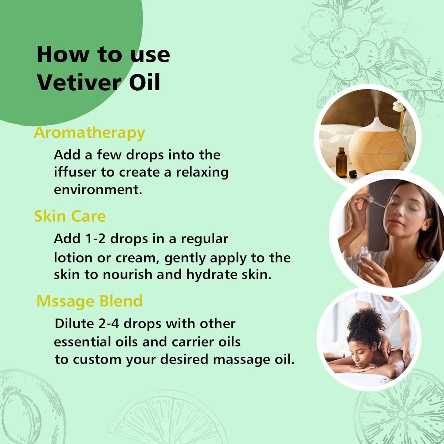 Vetiver Essential Oil Scent Oil for Home Diffuser, Perfume, Hand Soaps- 100ml/3.38 Oz