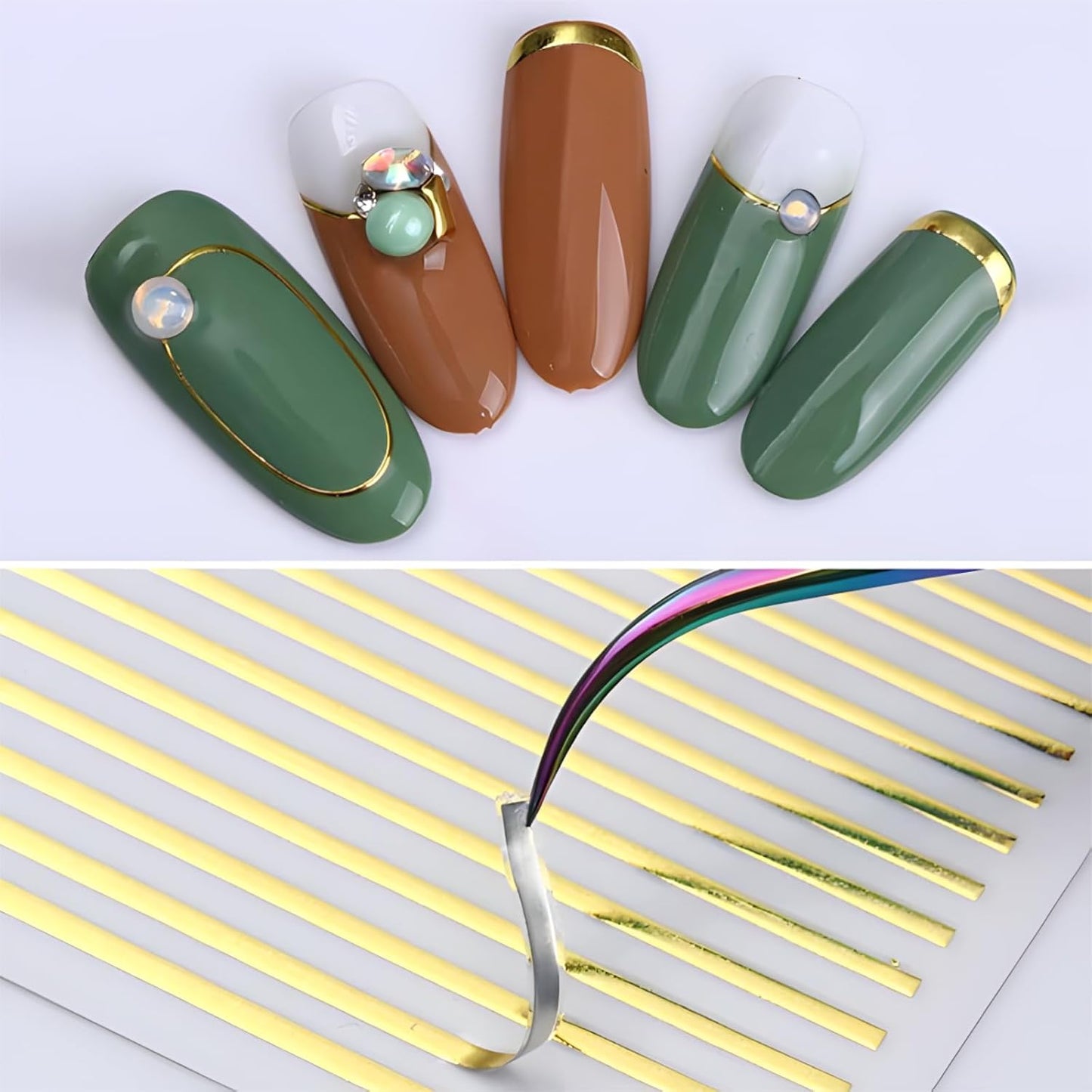 12 Sheets Gold Nail Stickers for Nail Art 3D Self Adhesive Line Nail Decals Gold Nail Art Stickers Gold Stripe Wave Nail Design French Nail Supplies for DIY Manicure Decoration for Women