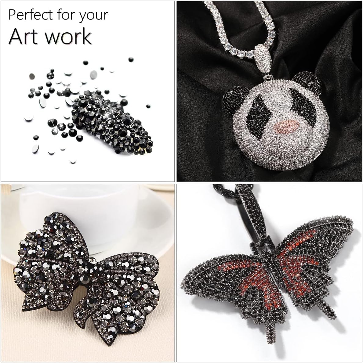 16000PCS Pure Black Resin Rhinestones for Crafting 3mm 4mm 5mm Flatback Jelly Stones Bulk SS10 SS16 SS20 Diamonds Gems Charms for Nails Face Eyes Makeup Tumblers Bottles Crafts Clothes Shoes