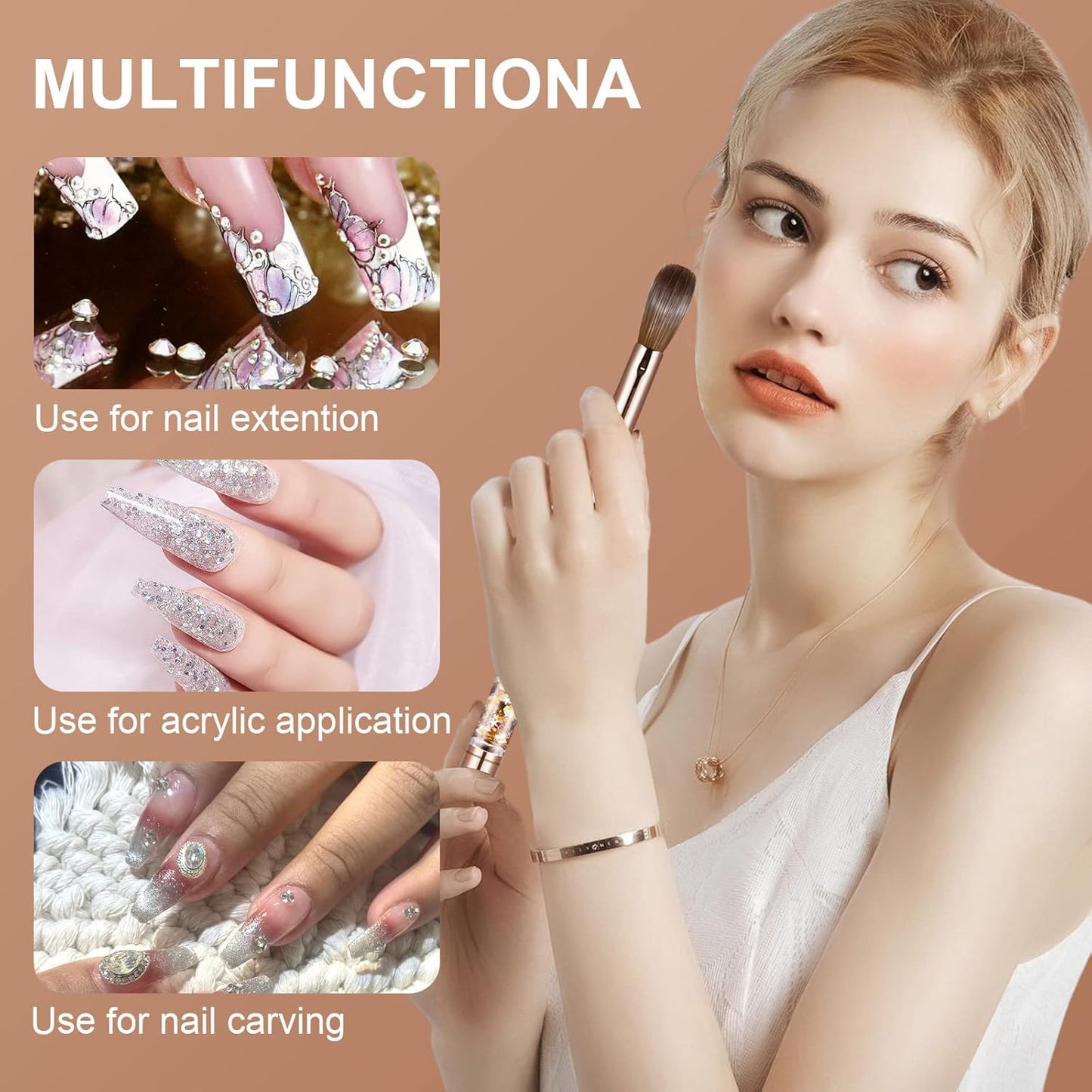 Acrylic Nail Brush Size 4,KEMEISI 100% Pure Kolinsky Nail Art Brushes Sturdy Handle Oval Shaped Acrylic Powder Nail Design Tools for Professional Manicure DIY Home Salon (Gold)