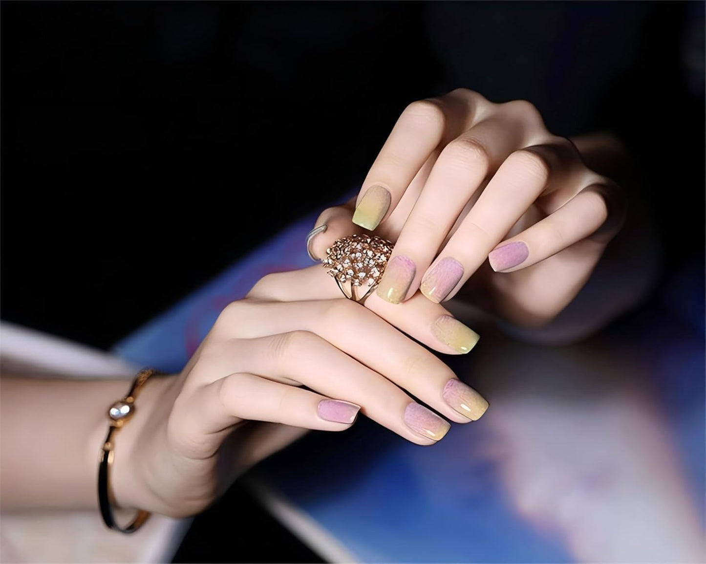 Gloss Nail Strips|Uv Free|22 Pcs,Gel Nail Stickers|Long Lasting Two Weeks and Easy to Apply&Remove|Fluid Gradient 1