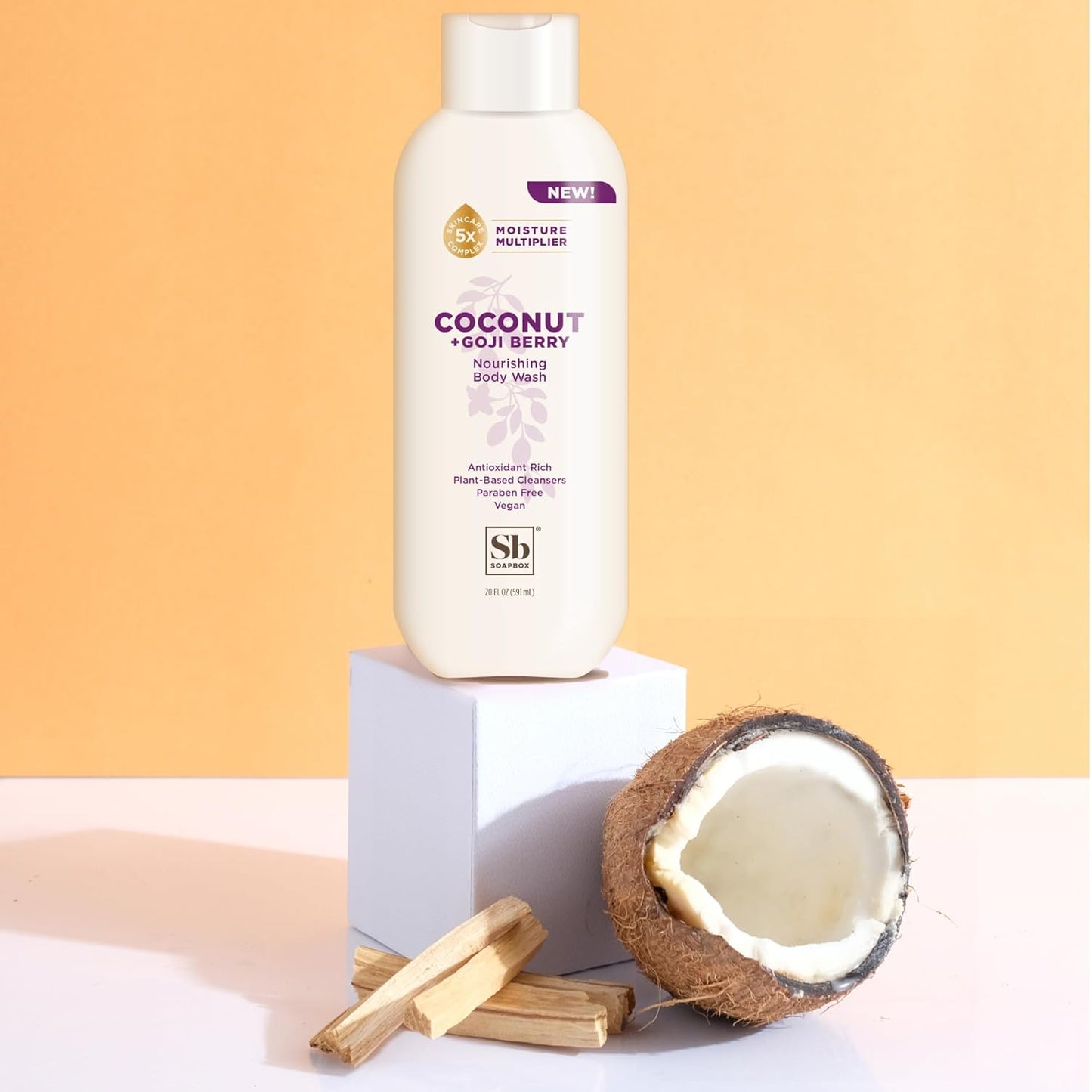 Soapbox Body Wash, Coconut & Goji Berry Liquid Body Wash, Moisturizing Soap with Shea Butter, Vegan Duo Pack of 2 Soap Bottles, 20oz Each