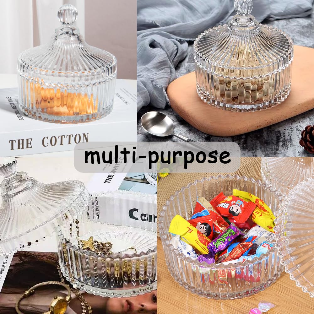 2 Pack Extra Large 5.2" Beige Powder Puffs and 5.3" Glass Container – Oversized Soft Body & Face Large Powder Puff Dusting Powder Jar Holder Case(Clear Glass)