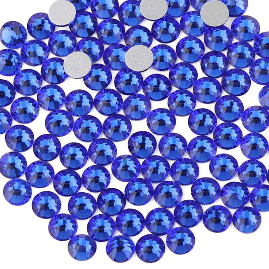 Beadsland 144pcs Flat Back Crystal Rhinestones Round Gems for Nail Art and Craft Glue Fix, Sapphire, SS40, 8.4-8.7mm