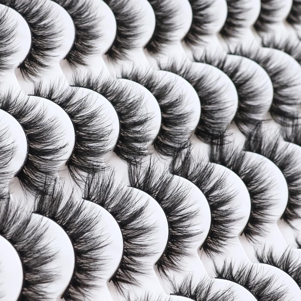 False Eyelashes 48 Pairs Faux Mink Lashes 14mm Wispy Lashes 3D Fluffy Cat Eye Lashes Pack Bulk Wholesale Strip Lashes(style 48-036)