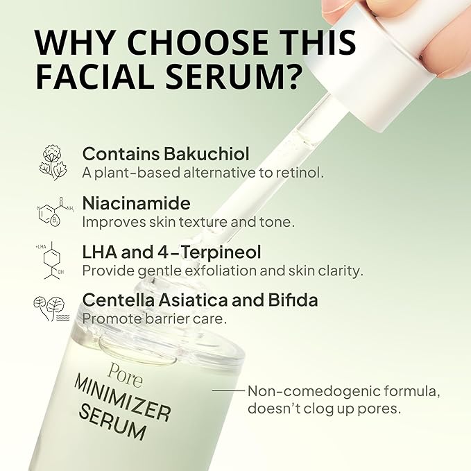 HAPA KRISTIN Face Serum Korean Skin Care Pore Care with Centella, Reduces Enlarged Pores & Excess Sebum, Niacinamide Serum, Oil Control, Pore Cleaner, Bakuchiol, 1.01 fl oz