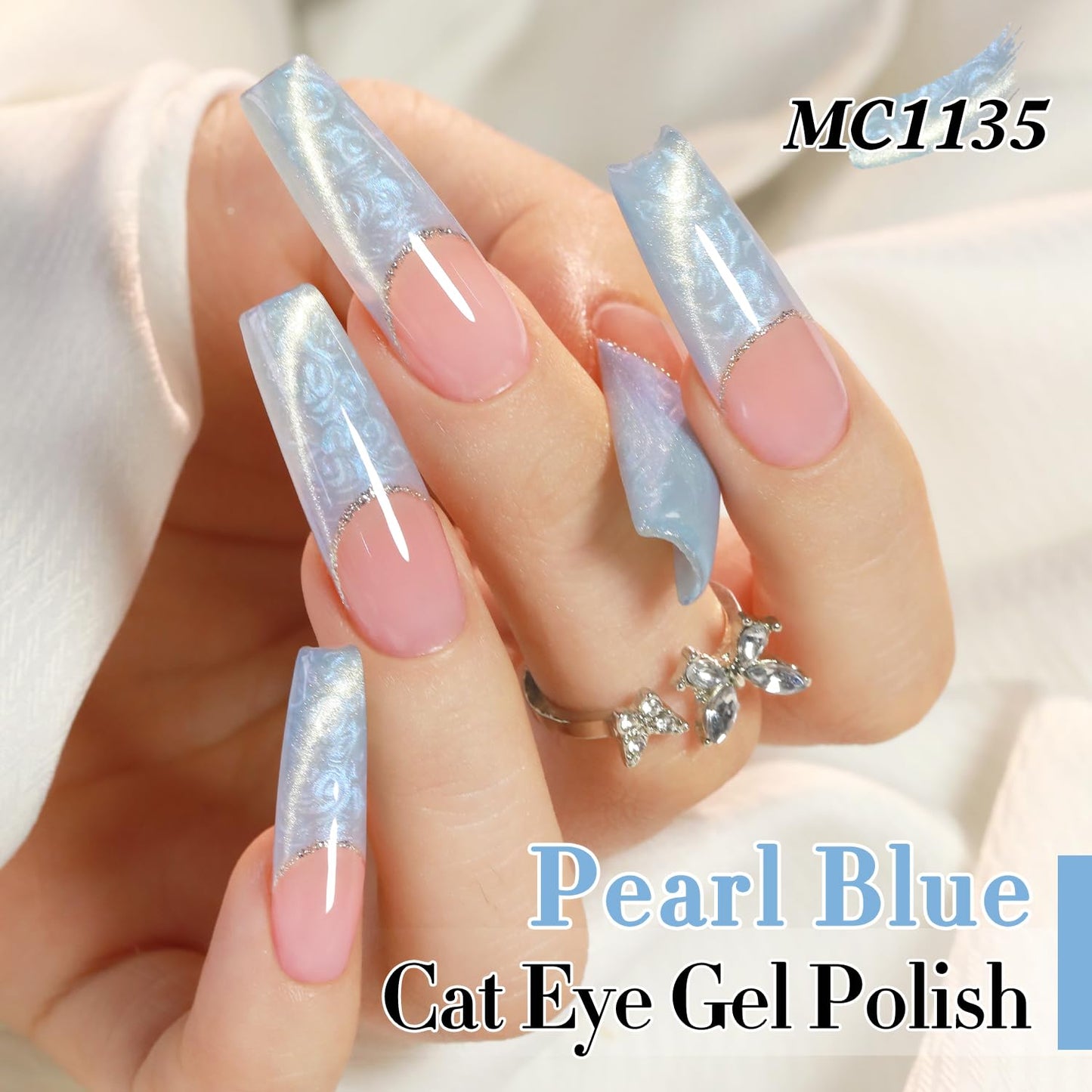 Double Rhythm 15ML Ice Glass Cat Eye Gel Polish with Magnet Holographic Glitter Shimmer Translucent Sheer Color Salon Soak Off Magnetic Nail at Home (Mermaid Blue-MC1135)