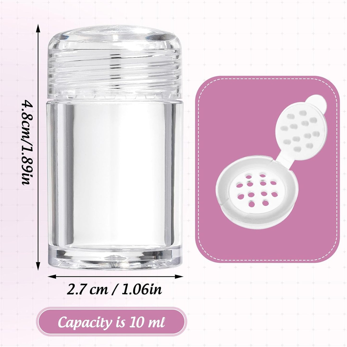 RAYNAG 6 Pieces Mini Empty Loose Powder Bottle Travel Cosmetic Glitter Powder Eye Shadow Shaker Bottle with Sifter and Lids (12 holes)