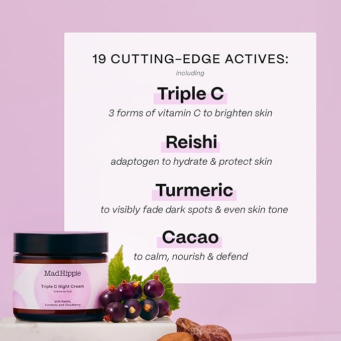 Mad Hippie Triple C Night Cream – Face Moisturizer, Skin-Brightening, Anti-Aging Skin Care with 3 Forms of Vitamin C, 2.1 Oz