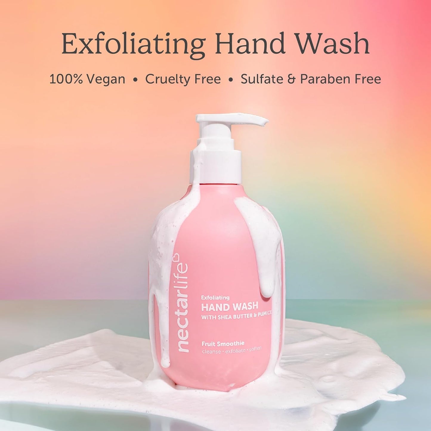 Nectar Life Exfoliating & Moisturizing Hand Wash 3-Pack, Volcanic Pumice for Hand Scrub, Shea Butter Softens Hands, Clean Vegan Ingredients, Fruit Smoothie Scent