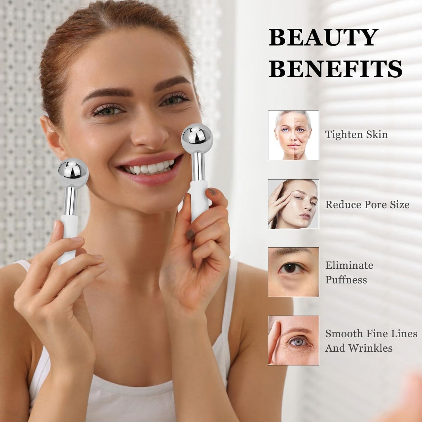 Ice Globes for Face & Eyes - Unbreakless Stainless Steel Cryo Sticks Facial Massage Tools Cold Therapy Cooling Globes to Reduce Puffiness, Wrinkles, Dark Circles Spa & Esthetician Supplies