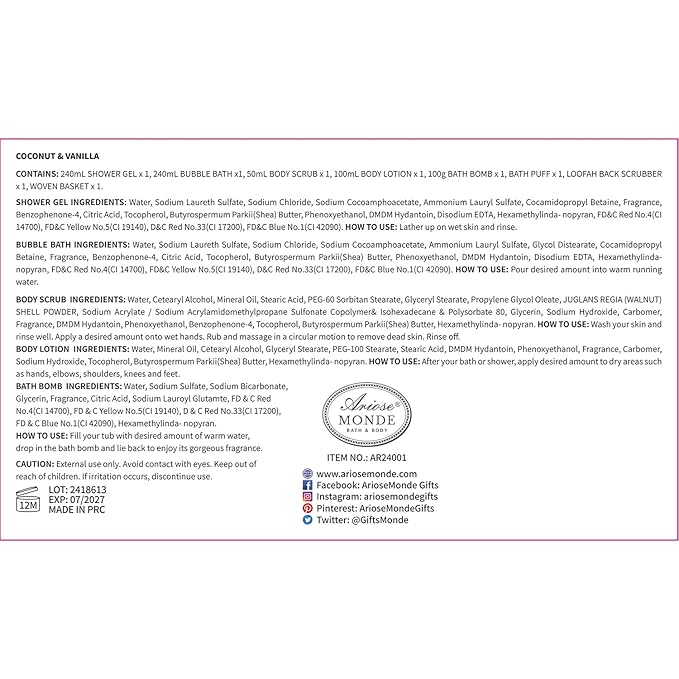 Spa Gift Baskets - Coconut Vanilla Bath Gift Set for Women, Luxury Relaxing Spa Kit with Bath Bombs, Body Lotion and Body Scrub, Birthday Gifts for Women, Christmas Spa Gifts for Mom