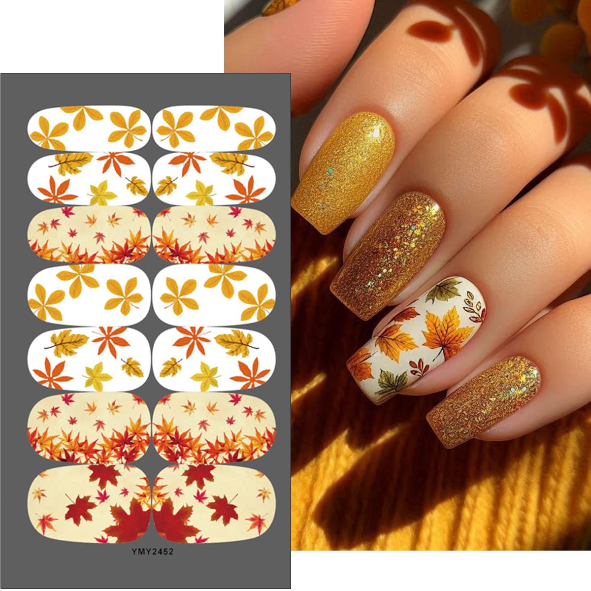 Autumn Maple Leaf Gel Nail Wraps - Thanksgiving Decals, 6 Sheets
