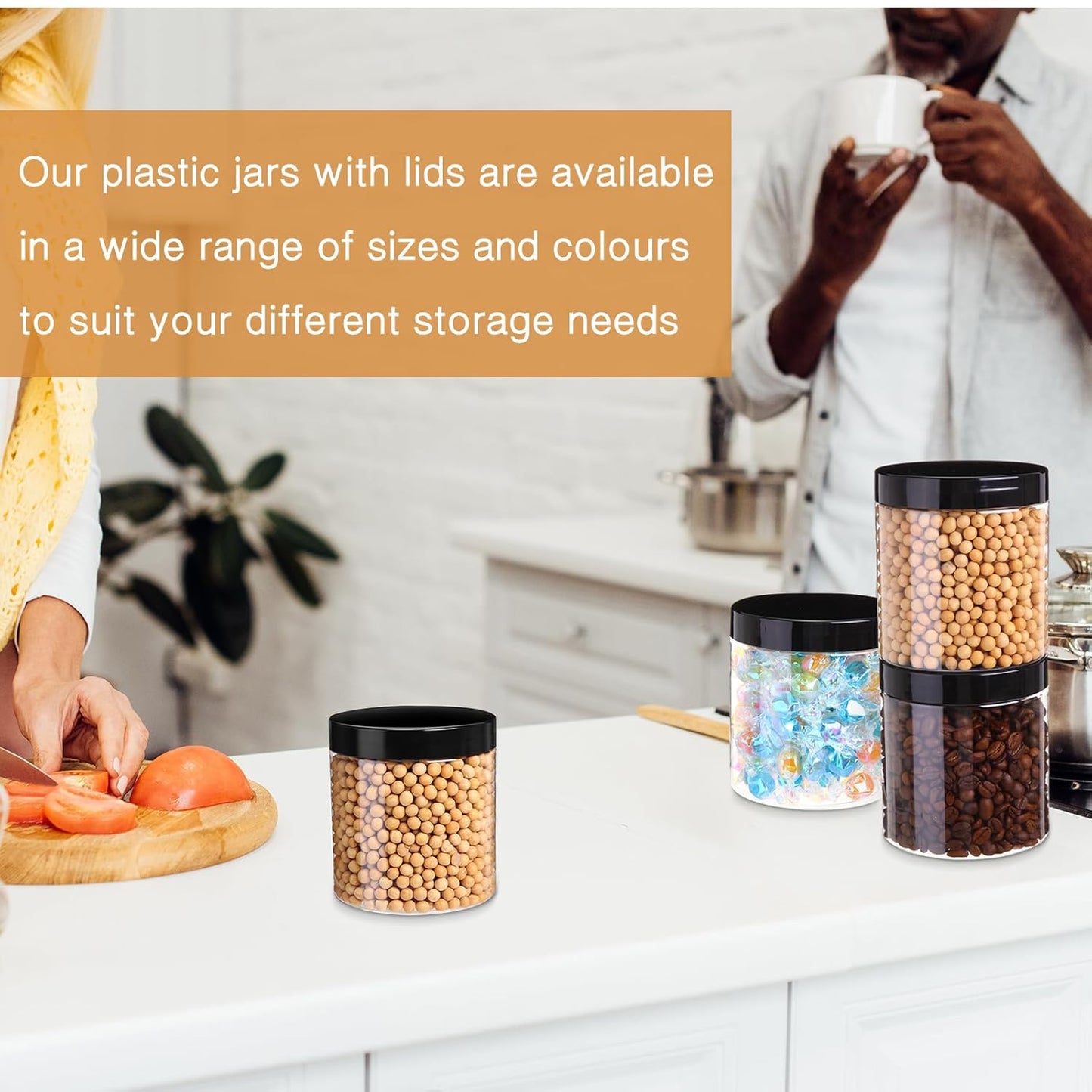 Patelai 4 Pieces Round Wide-mouth Leak Proof Plastic Container Jars with Lids for Travel Storage Makeup Beauty Products Face Creams Oils Salves Ointments DIY Making(16 Ounce,Black)