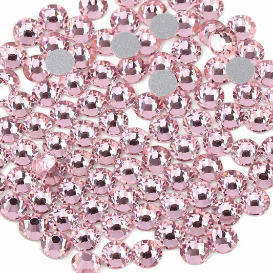 Beadsland 144pcs Flat Back Crystal Rhinestones Round Gems for Nail Art and Craft Glue Fix, Light Pink, SS40, 8.4-8.7mm