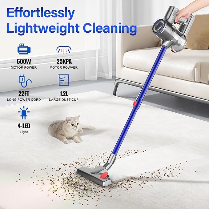 Corded Vacuum Cleaner for Home, 600W Powerful Stick Vacuum, 2 in 1 Vacuum Cleaners,1.2 L Dust Cup, Corded Handheld Vacuum Pet for Hair, Carpet, Hardfloor (Dark Blue)
