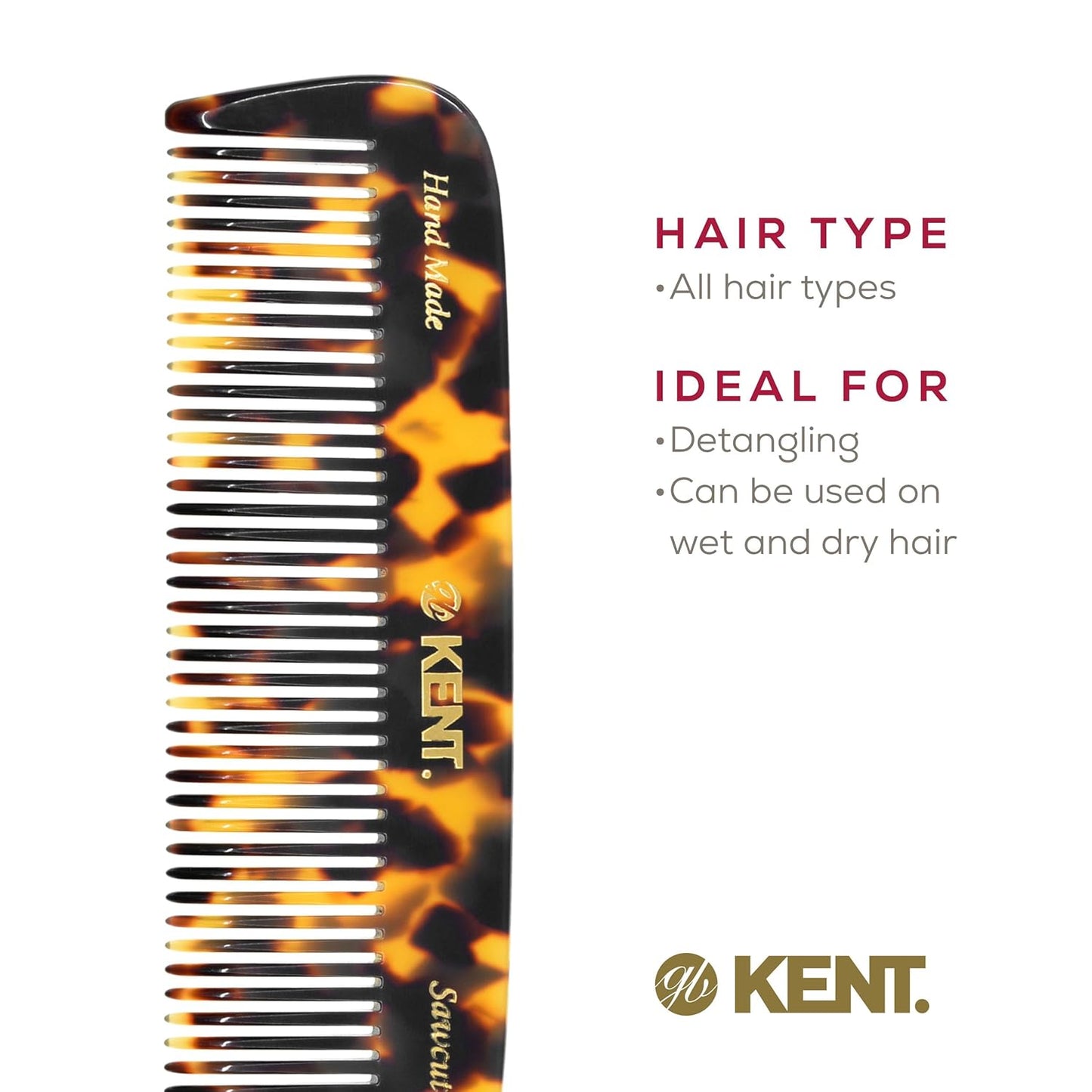 Kent 12T TY Pocket Comb - Handmade Wide Tooth Hair Comb for Men, Women, and Kids - Travel, Beard, and Mustache Comb - Saw Cut and Hand Polished Made in England