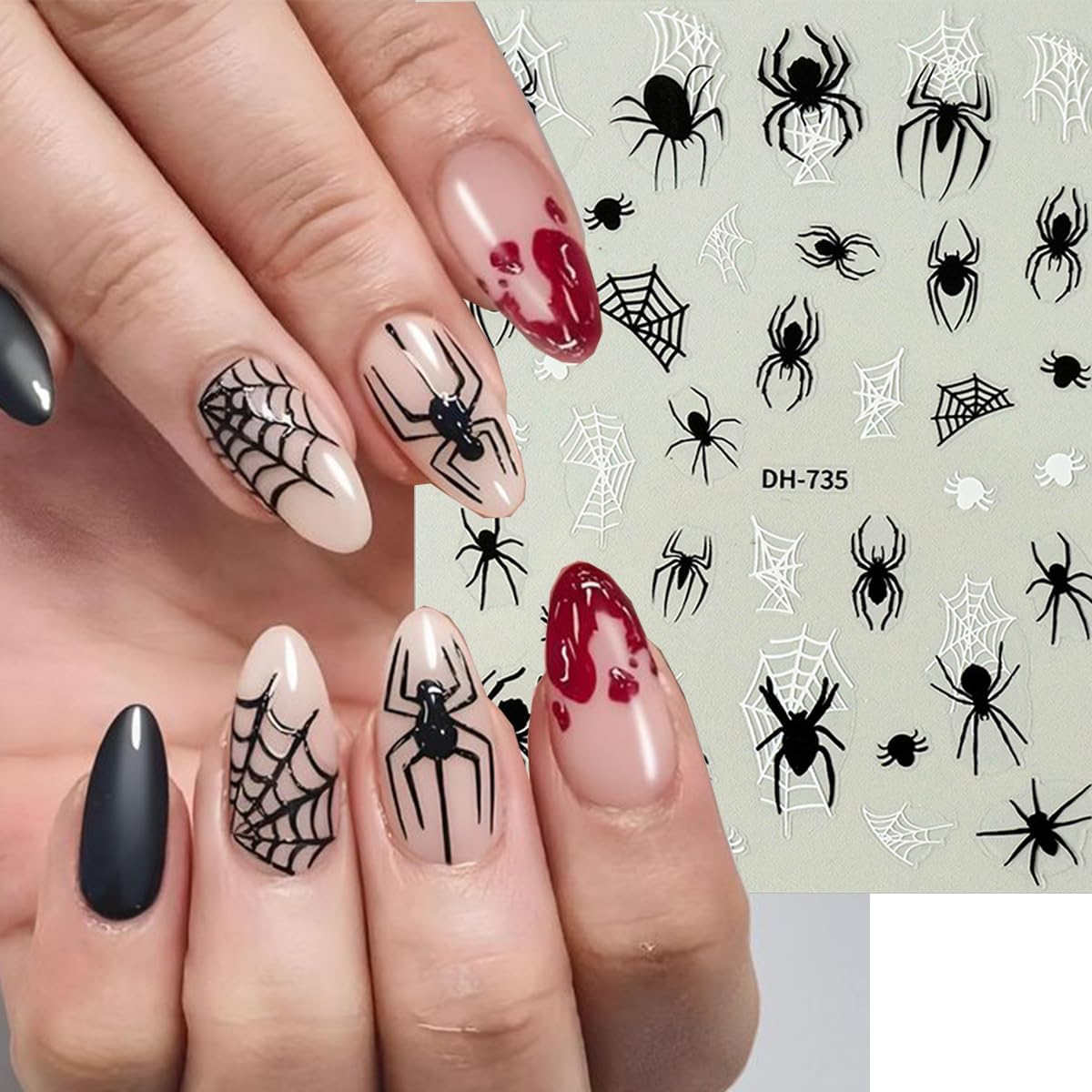 Halloween Nail Stickers Spider Web Nail Decals Pumpkin Nail Art Stickers Ghost Heart Star French Tips Design Self Adhesive Nails Sticker for Nails Art for Women DIY Holiday Manicure Supplies 8 Sheet