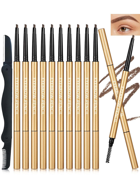 Eyebrow Pencil, 12Pcs Brown Ultra-Fine Retractable Eye Brow Pencil,Long-Lasting Waterproof Eyebrow Tint Pen Kit for Define Shape and Fill Brow,Thanksgiving Eye Makeup Gift Set for Women Girl-03