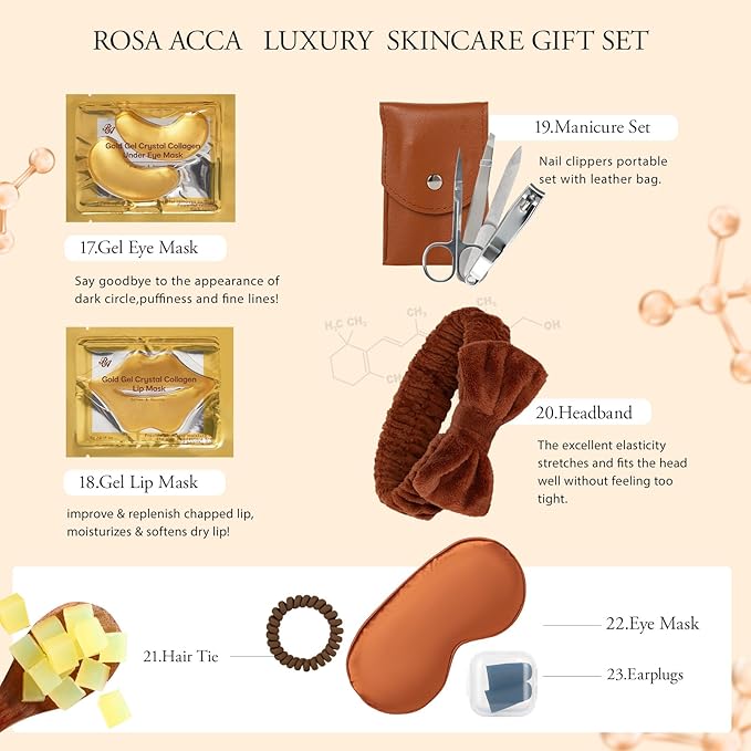 Christmas Gifts for Women, Coconut 32 Pcs Facial Skin Care Kit, Home Spa & Self-Care Gifts, Bath and Body Gifts, Lip Oil, Face Sheet Mask, Serum, Birthday, Valentines, Mother Day, All Occasion Present