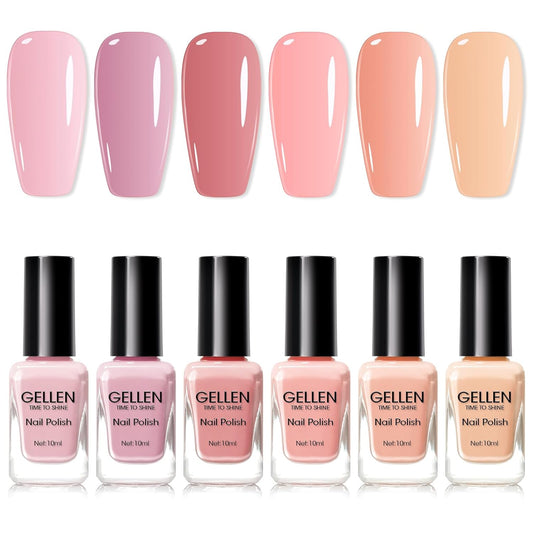 GELLEN Nude Nail Polish, Quick Air Dry Natural Traditional Regular Nail Polish 6 Colors Neutral Set for Acrylic Natural Nails Home Salon All Season, Chip Resistant, Not UV Gel, Hema Free, Non-toxic