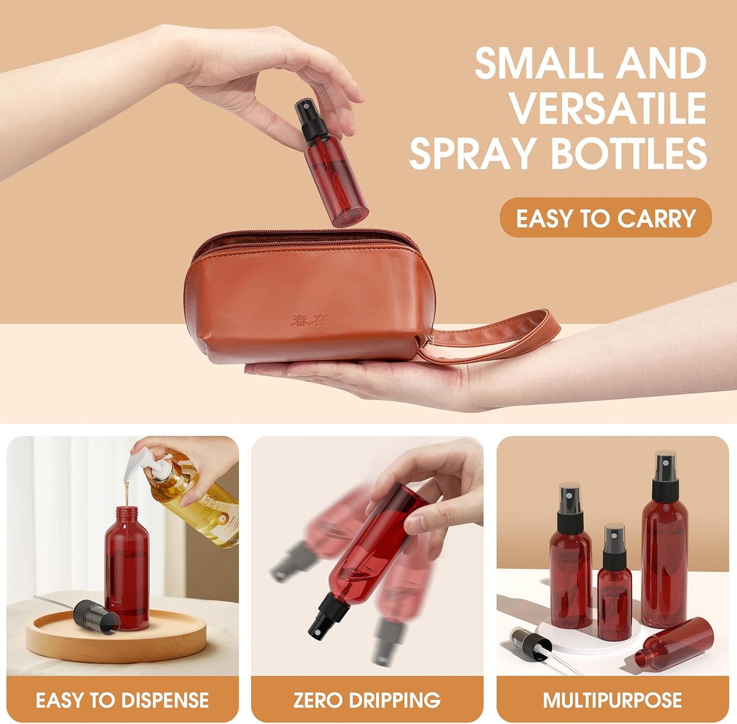 100Pack Small Spray Bottles 1oz, 30ml Travel Spray Bottle with Black Fine Mist Sprayer, Mini Empty Refillable Containers Portable Cosmetic Bottles for Plants, Cleaning, Misting & Skin Care-Brown
