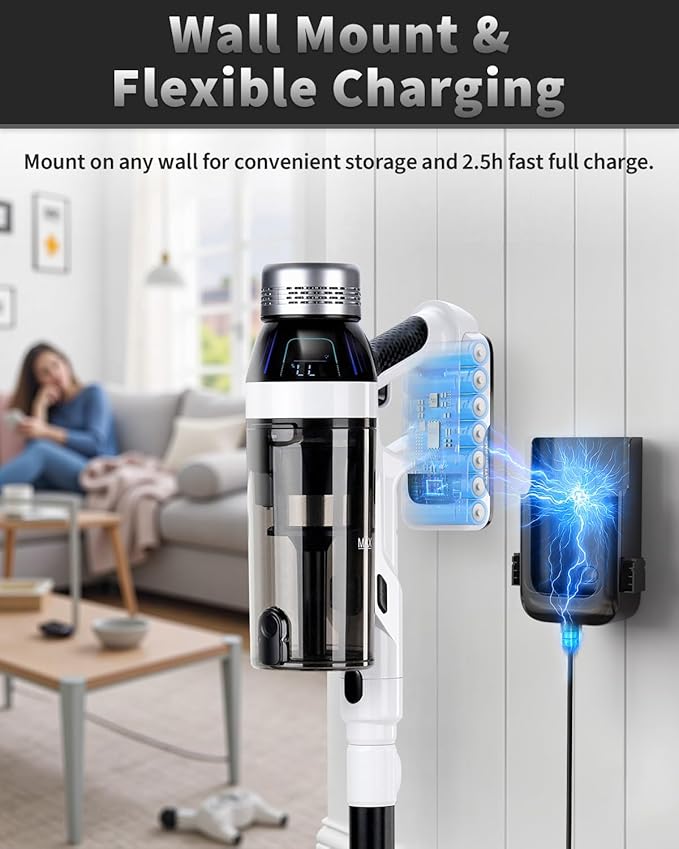 Cordless Vacuum Cleaner, 2 Batteries 110 Mins Runtime Vacuum Cleaners for Home, 550W 45KPA 15-in-1 Stick Vacuum with Charging Dock, Handheld Vacuum Cordless for Pet Hair Carpet Hardwood Floor