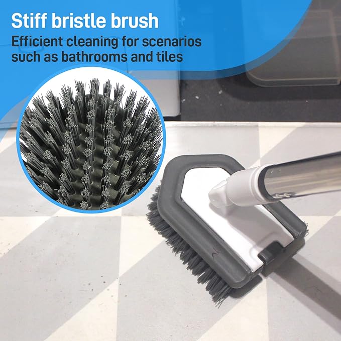 Floor Scrub Brush, 5 in 1 Tile Tub Scrubber with 56" Adjustable Long Handle and 5 No Scratch Scrubber Heads for Bathroom, Kitchen, Toilet, Bathtub