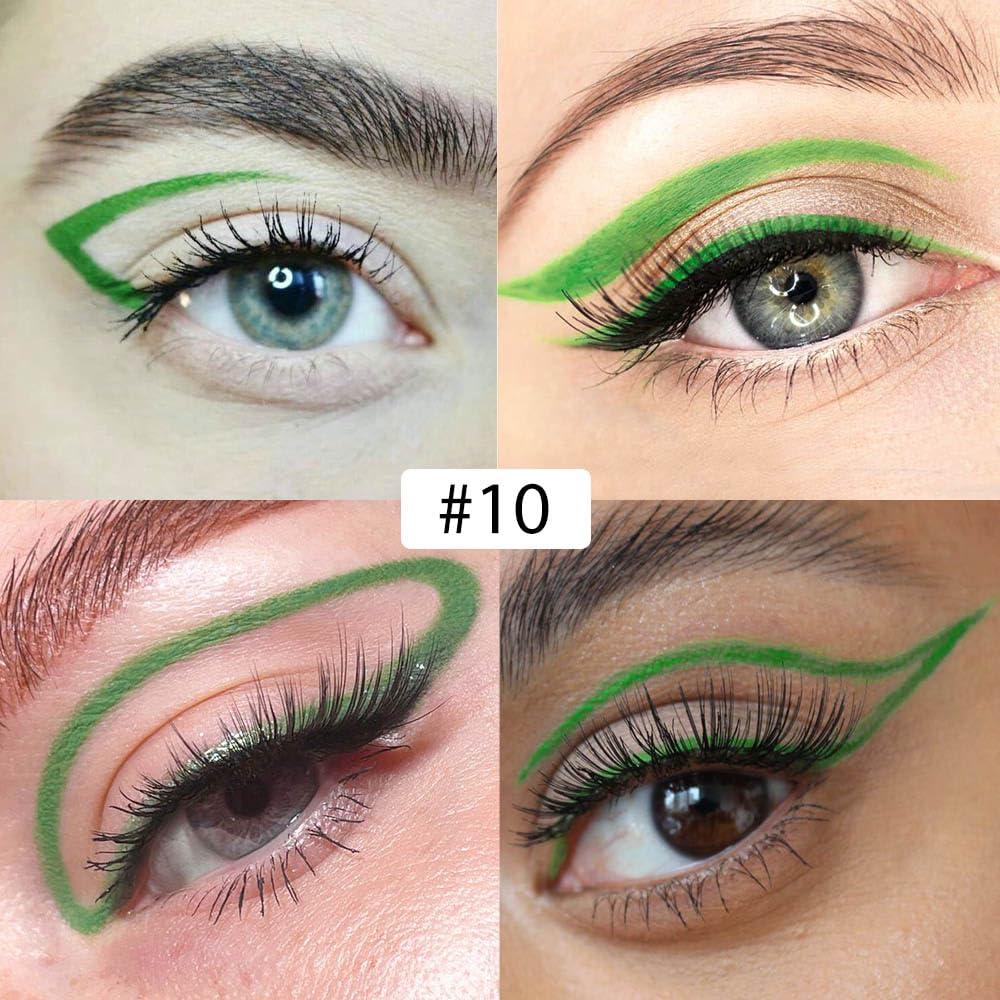 evpct 1Pcs Green Liquid Eyeliner Waterproof Green Eye Liners for Women, Eyes Wing Eyeliner Stamps Shapes Colored Eyeliner delineador de ojos a prueba de agua contra el agua blanco para ojos