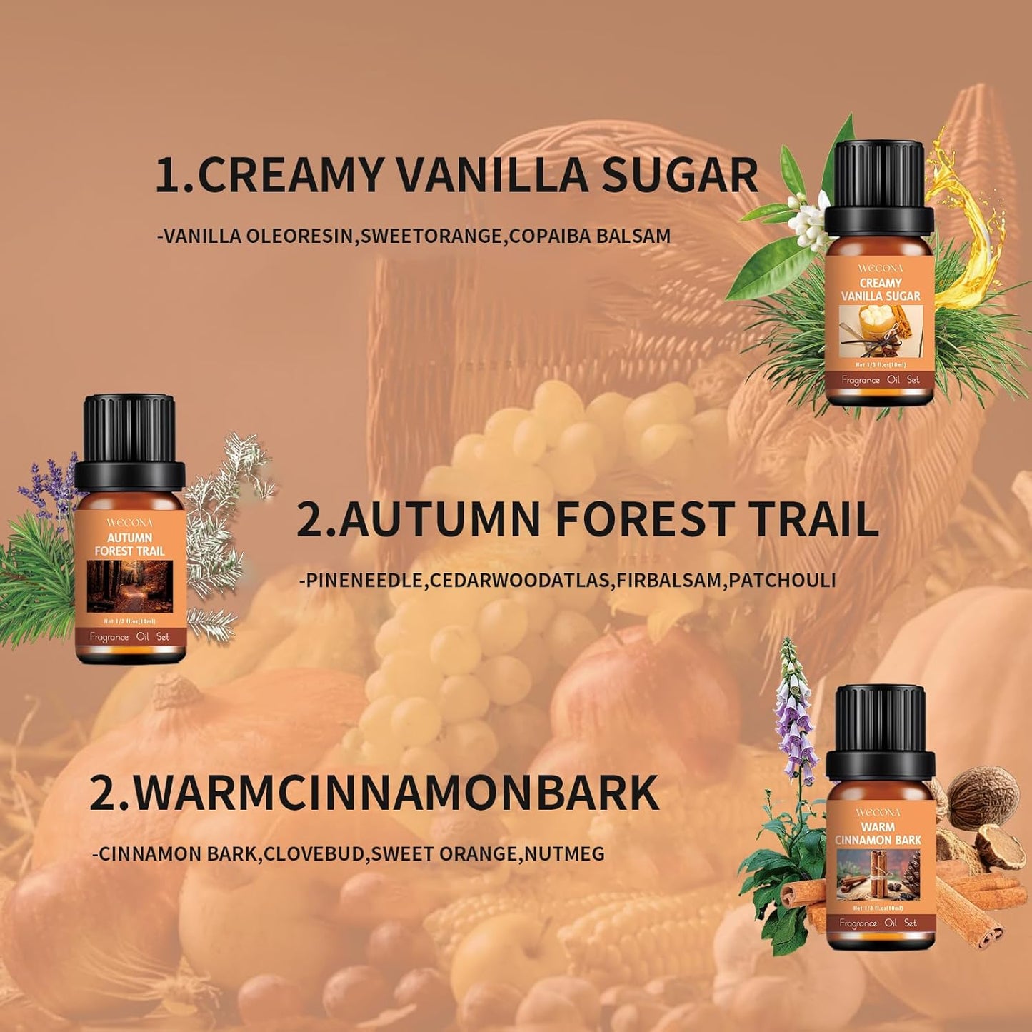 Fall Essential Oils Set – 6x10ml Aromatherapy Oils, Essential Oils Scents for Diffuser, Candle Making Scents, Fragrance Oil for Soap & Candle Making, Fall Scented