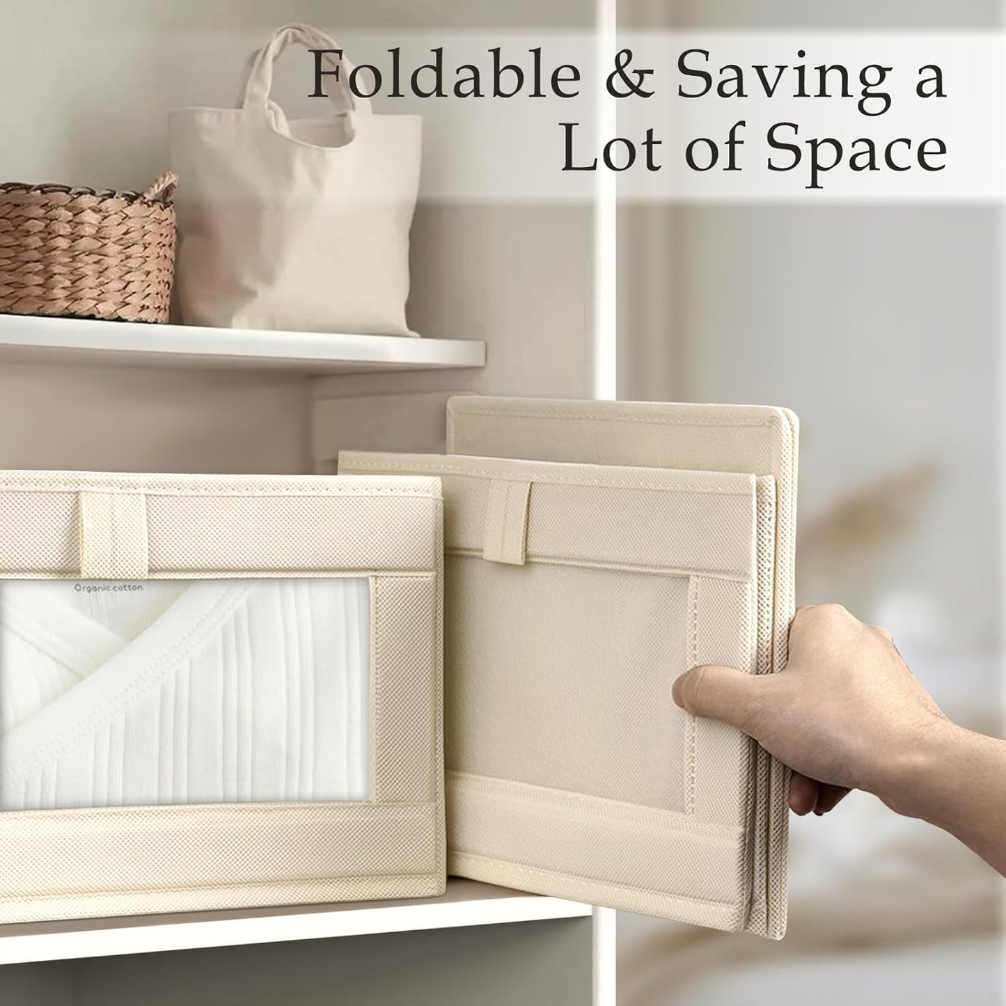 Criusia 6 Pack Linen Closet Organizers and Storage, Large Linen Closet Baskets for Organization, Foldable Storage Containers for Clothing, Towels, Toys, Jeans, Books, Shelves, Beige