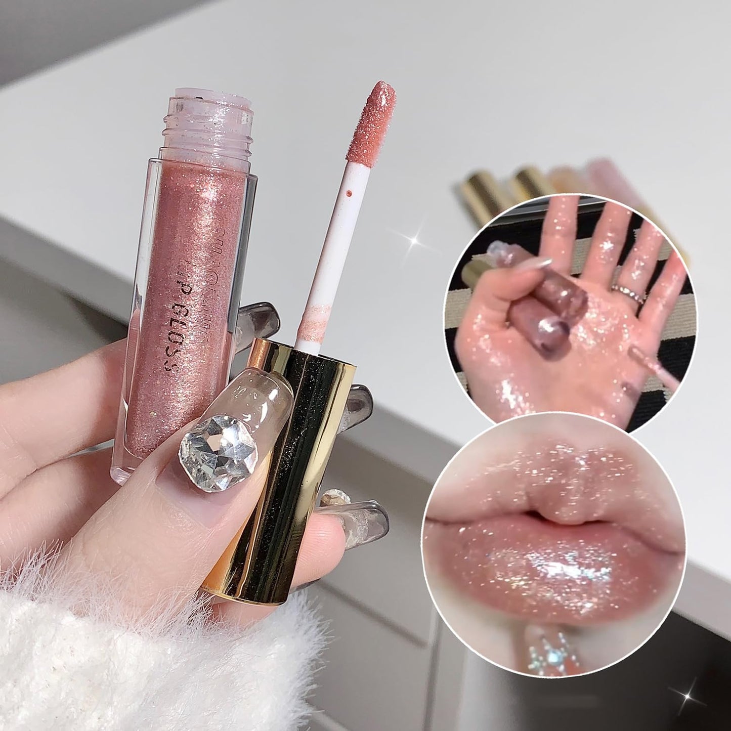 Petansy Shimmery Glitter Moisturizing Lip Gloss Nourishing Lipstick Set 5 Colors Lip Plumper Lip Gloss Hydrating Lip Glow Oil Shiny Glitter Sparkly Glossy Set