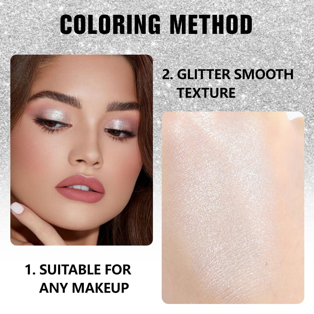 evpct Glitter Shimmer Sparkle Eyeshadow Palette Makeup for Green Blue Eyes, Pearl White silver Glitter Shimmer Metallic Holographic Multichrome Cream Single Monochrome Iridescent Eye Shadow Makeup