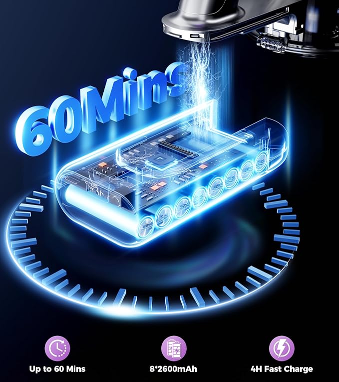 Cordless Vacuum Cleaner, Upgraded 550W 45Kpa 60Mins Vacuum Cleaners for Home, Anti-Tangle Stick Vacuum with Self-Standing, LED Display, 8-in-1 Wireless Vacuum for Carpet Pet Hair Hardfloor