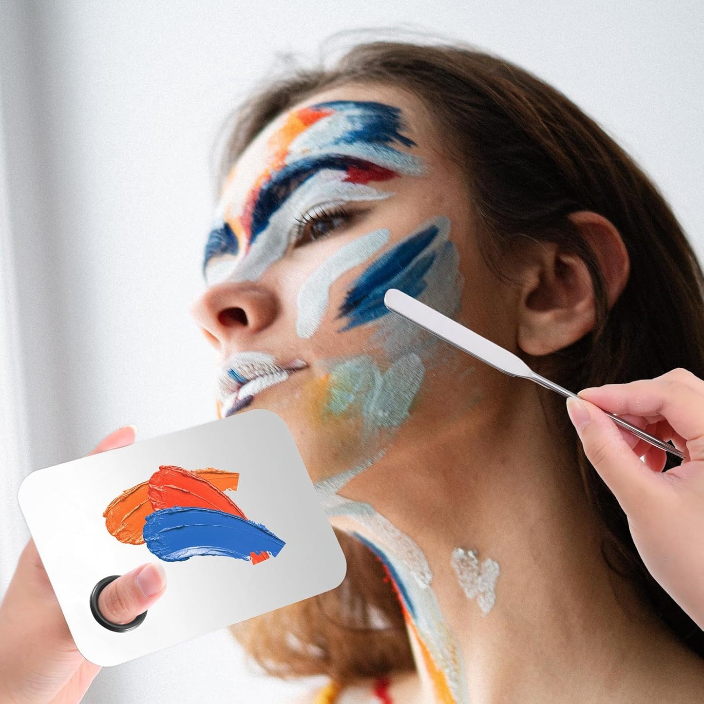 3Pcs Stainless Steel Cosmetic Makeup Palette Professional Cosmetic Mixing with Spatula Makeup Artist Tool Nail Art Palette for Mixing Foundation Eye Shadow Eyelash Nail Art Different sizes