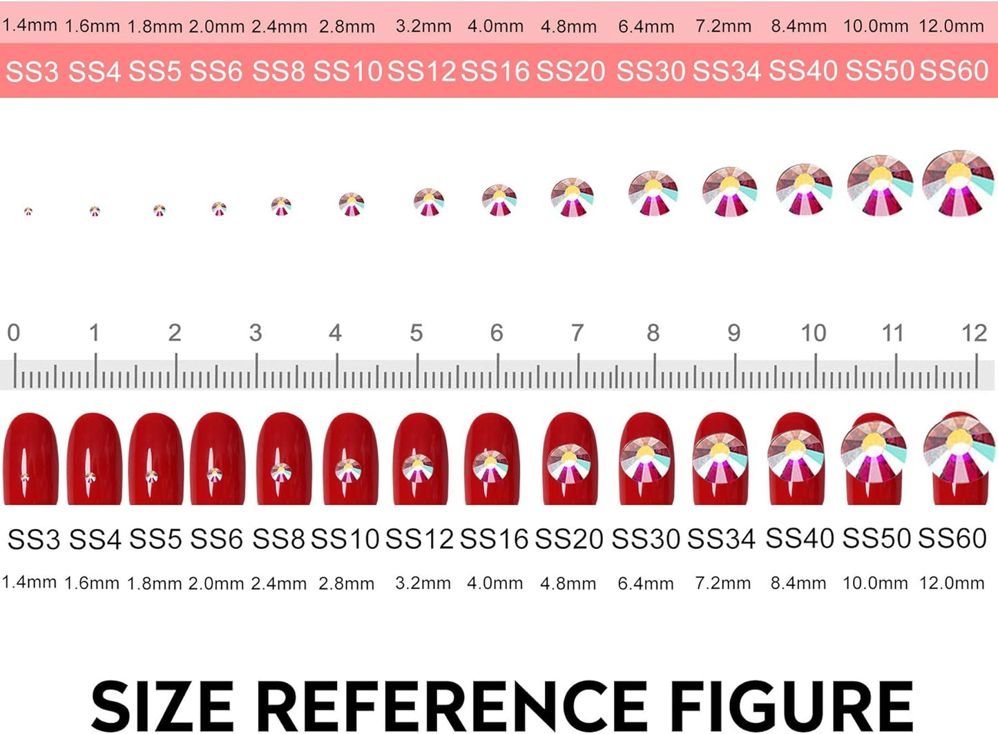 3456pcs Flatback Rhinestones Glass Charms Diamantes Gems Stones for Nail Art 6 Size ss4~ss12 Color Mixed