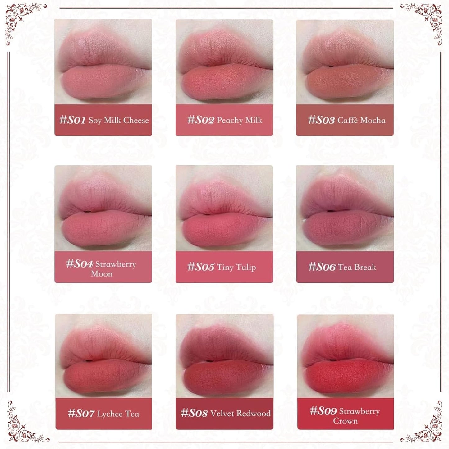 Flower Knows Strawberry Rococo Cloud Lip Cream,Velvety Matte Liquid Lipstick,Red Lipstick,Long Lasting Lip Stain,Kiss-proof Blurred Lipstick for Girls&Women,0.12 Fl Oz(S07 Lychee Tea)