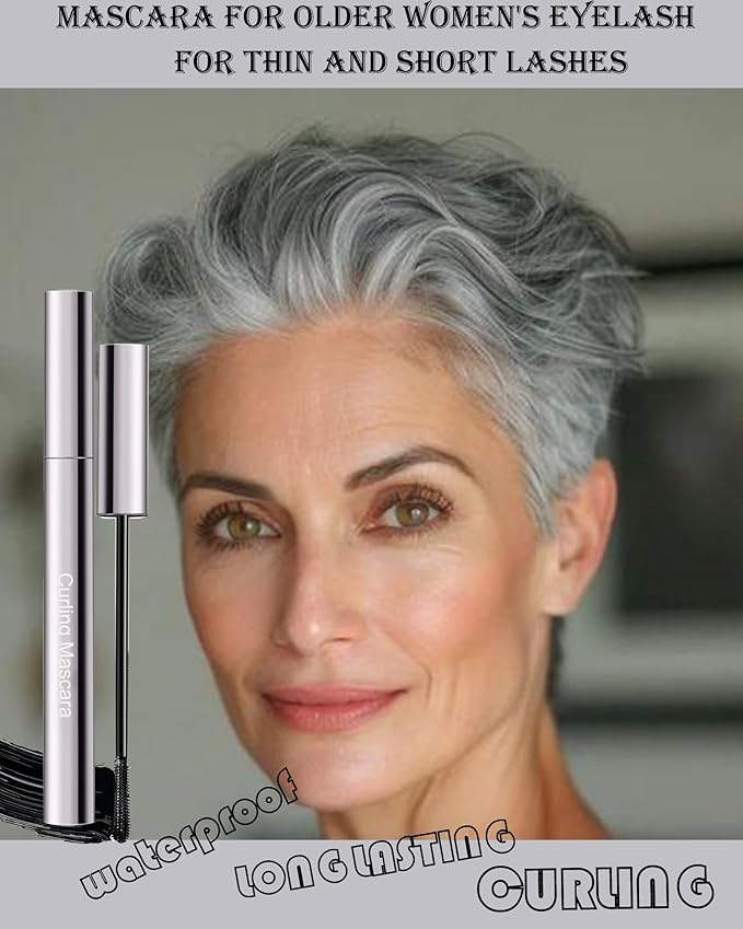 Black Brown Mascara for Older Women 60 Plus, Waterproof Prime Mascara for Mature Women Volume and Length with Thinning Lashes,No Clumps,Long Lasting Hypoallergenic Máscara For Sensitive Eyes Makeup