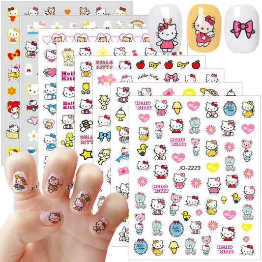 8x Cute Cat Nail Charms, Self Adhesive Kawaii Nail Design Decals - 3D Stickers for Women Girls DIY Manicure Decoration