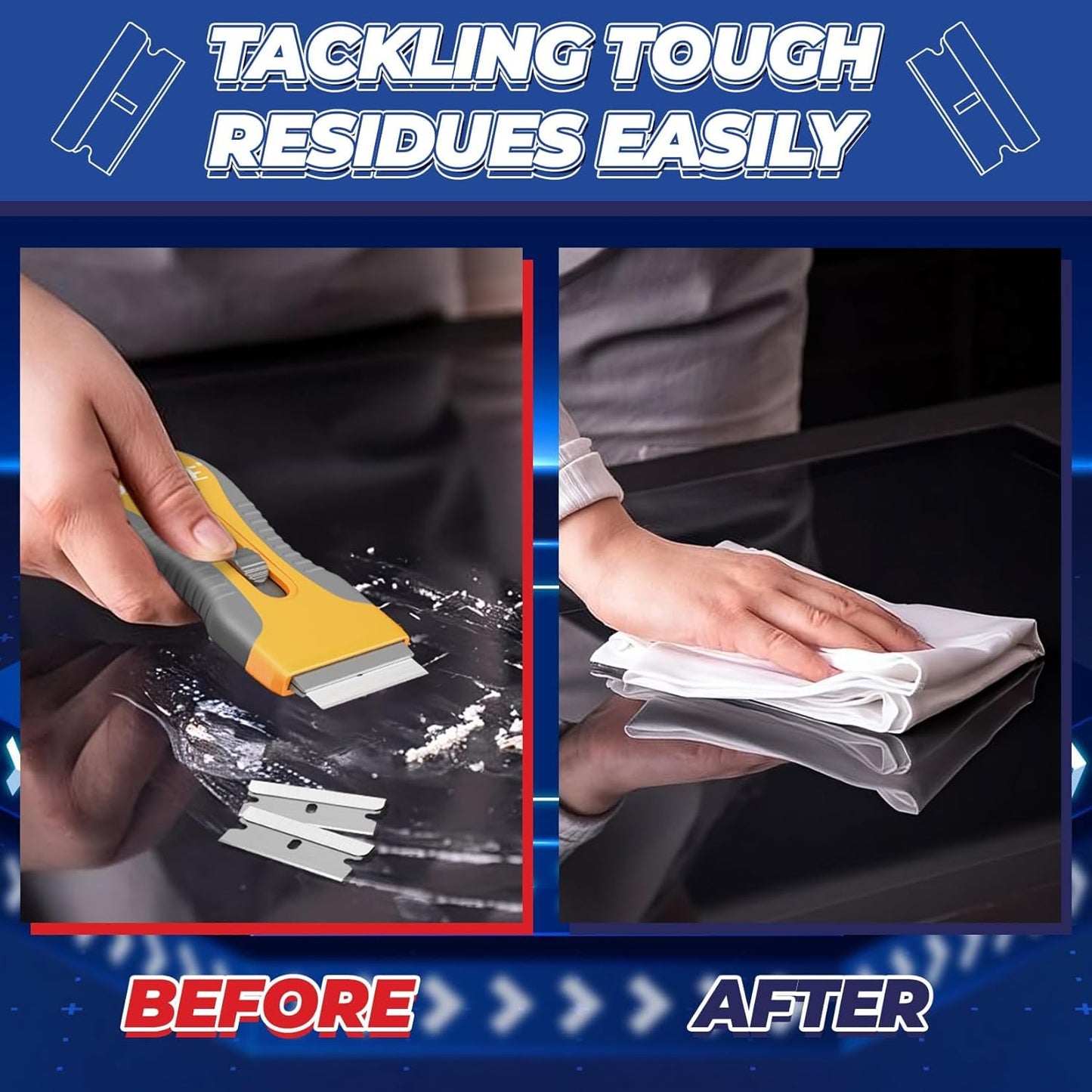 DIYSELF 400PCS Single Edge Razor Blades Heavy Duty, Razor Blades for Scraper, Single Edge Blades for Scraping, Flat Razor Blades Refills for Labels, Stickers, Decals, Paint from Glass and Stovetop