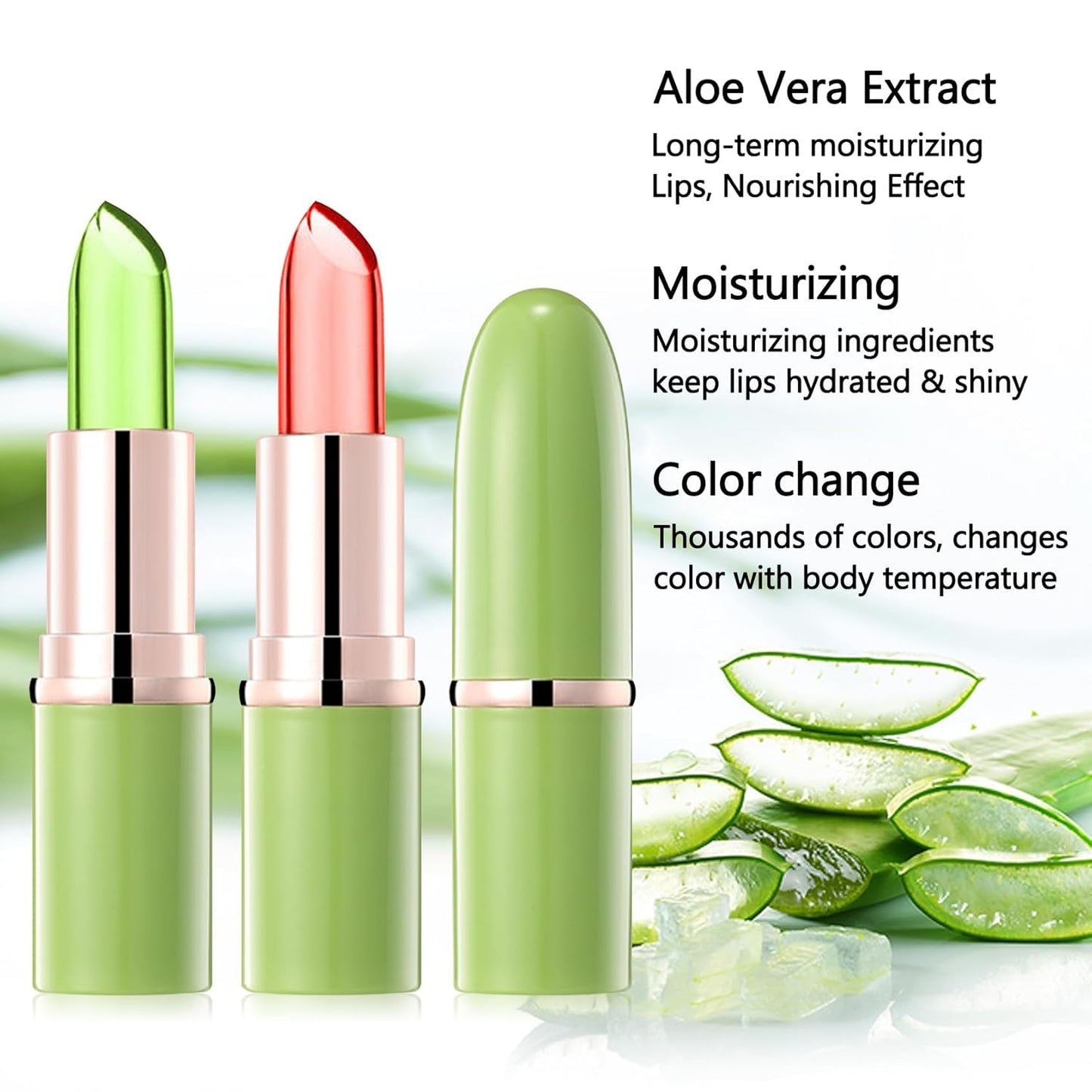 3PCS Aloe Vera Color Changing Lipstick,Crystal Jelly Tinted Lip Balm,Magic Color Change Lipgloss Set,Hydrating Lip Balm,Long-lasting Waterproofing Lipstick for Makeup