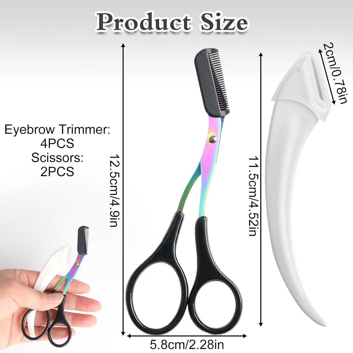 6 Pcs Eyebrow Trimmer Scissors with Comb, Curved Eye Brow Razor, Non-Slip Stainless Steel Facial Hair Removal Grooming, Brow Shaping Beard Shaving Kit Beauty Accessories for Women Men (Black)