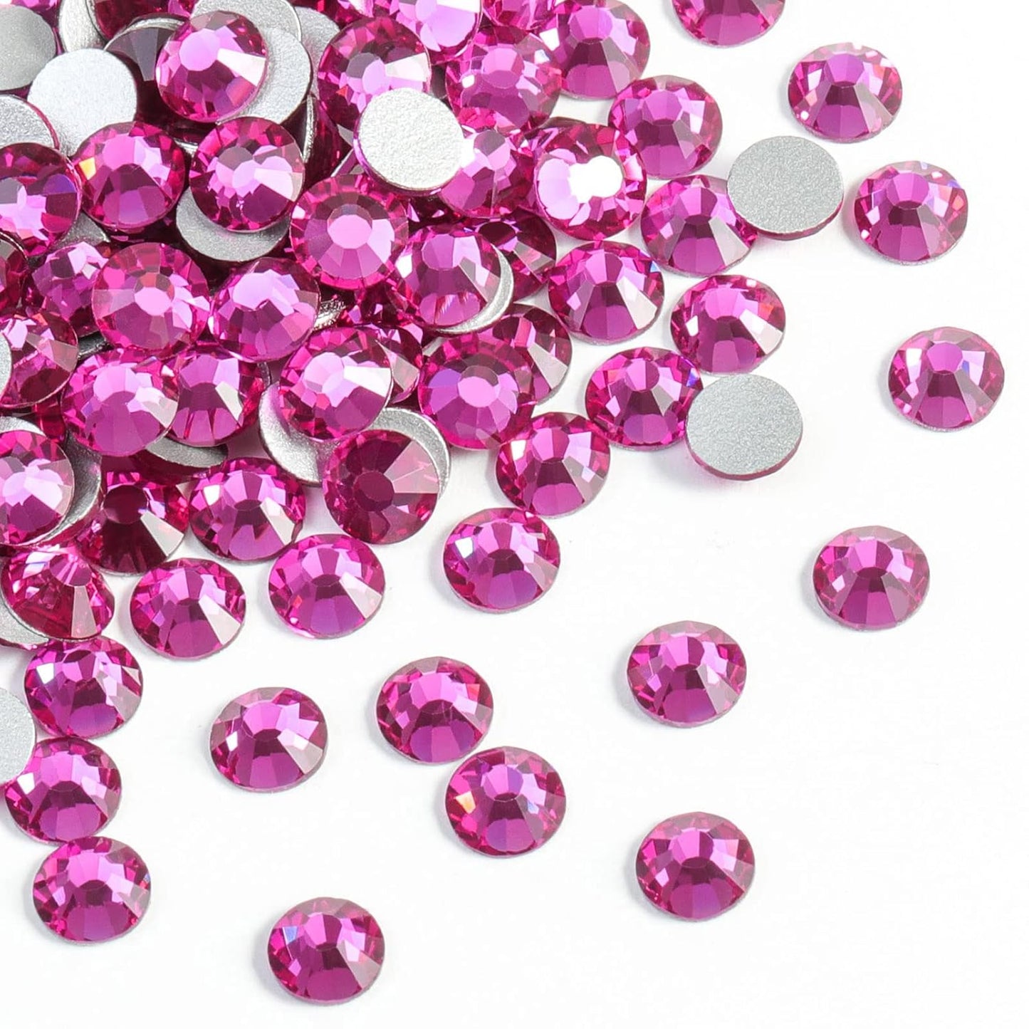 Beadsland 144pcs Flat Back Crystal Rhinestones Round Gems for Nail Art and Craft Glue Fix, Fuchsia, SS40, 8.4-8.7mm