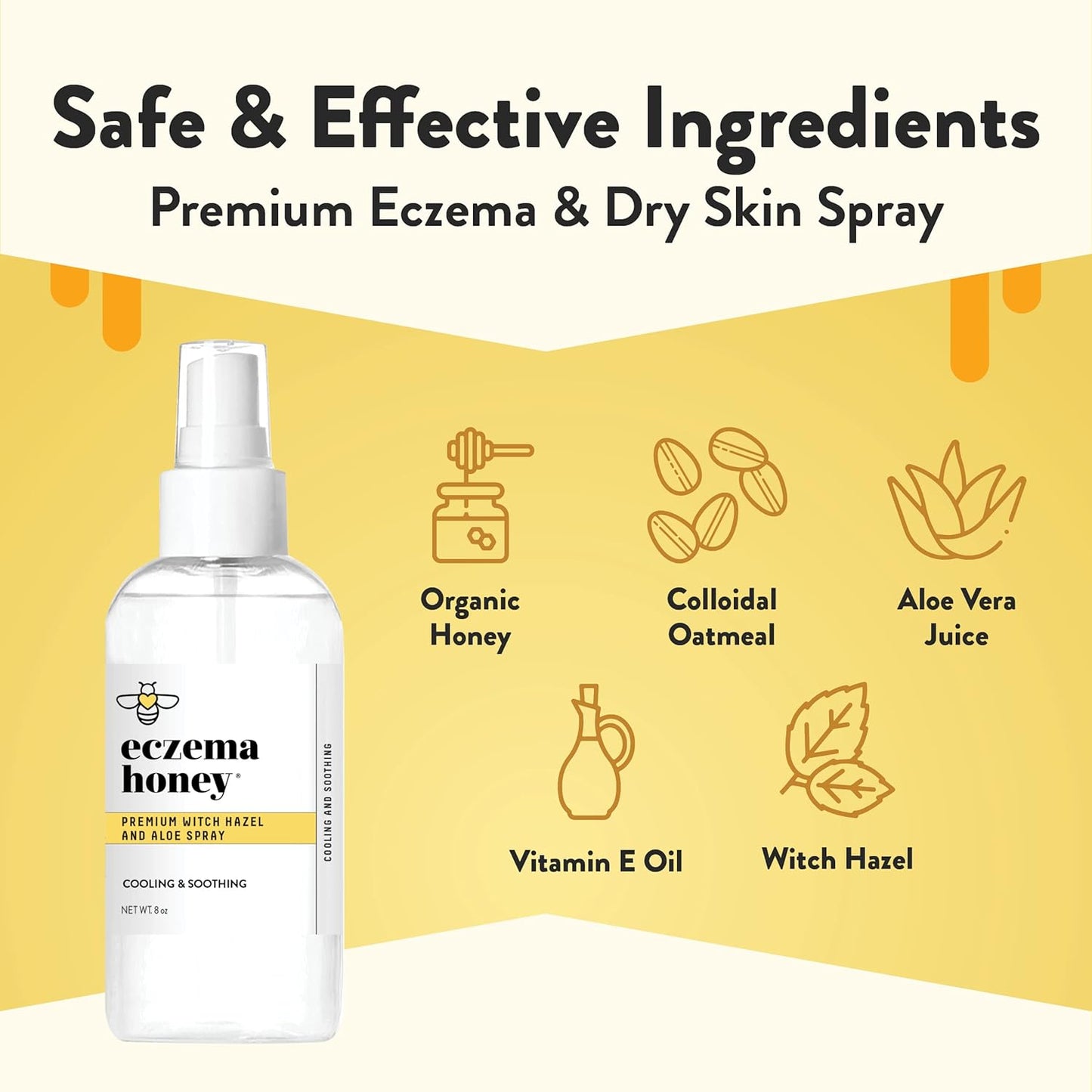 ECZEMA HONEY Premium Witch Hazel & Aloe Spray - Facial Mist Skin Care Product - Unscented Moisturizer, Dewy Makeup Spray, Aftershave & More (8 Oz)