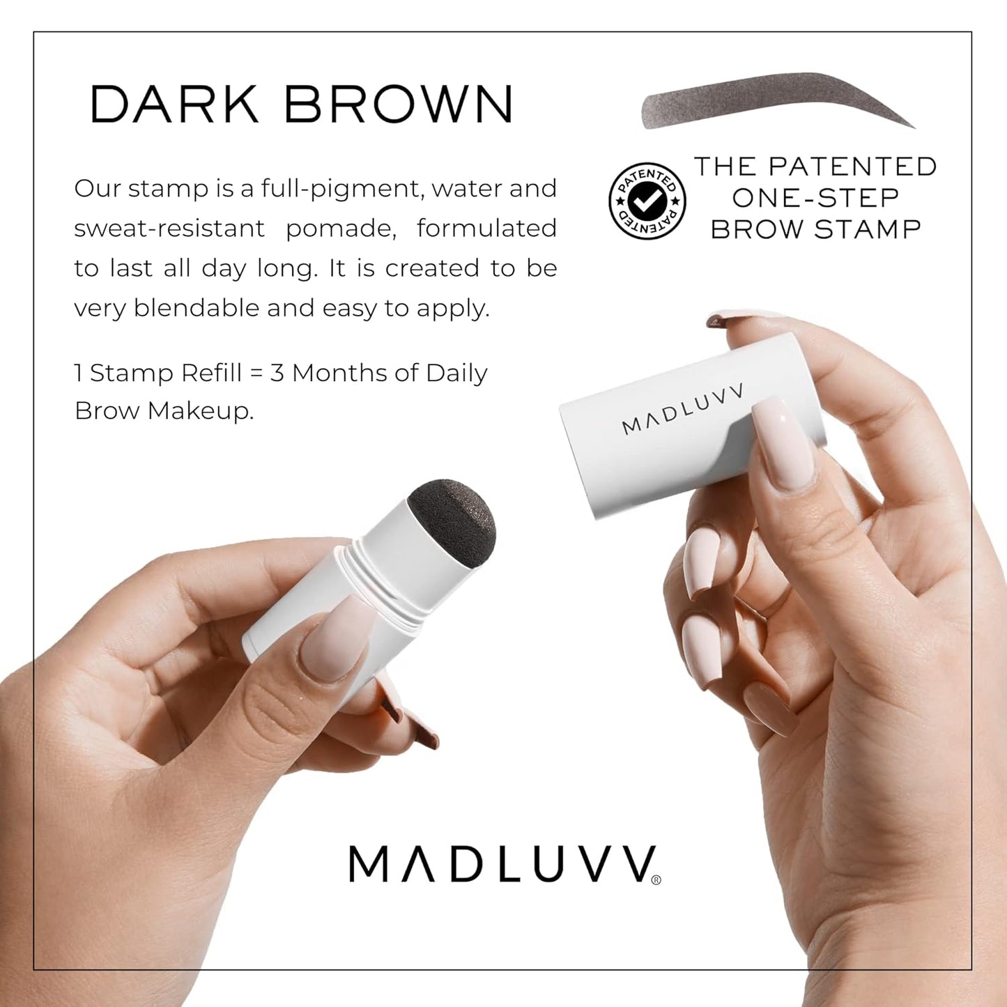 MADLUVV Brow Stamp Refill* - Color Stamp for Brows & Root Touch Up for Women & Men, Instantly Conceal Hair Loss, Grey Hair, Thinning Hair with Stain-Proof/Smudge-Proof Powder Formula (Dark Brown)