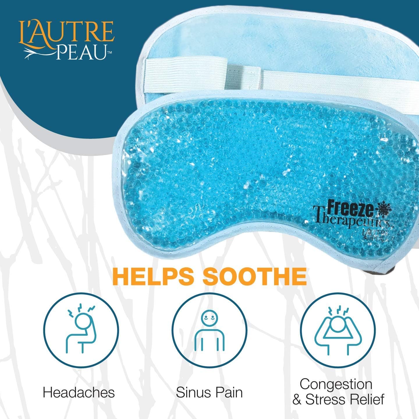 USA Merchant - Hot/Cold Plush Gel Bead Relief Wrap | Freeze Therapeutics by L'AUTRE PEAU | Hot Or Cold Reusable Ice Packs with Flexible Beads (Blue Full Eye Mask)