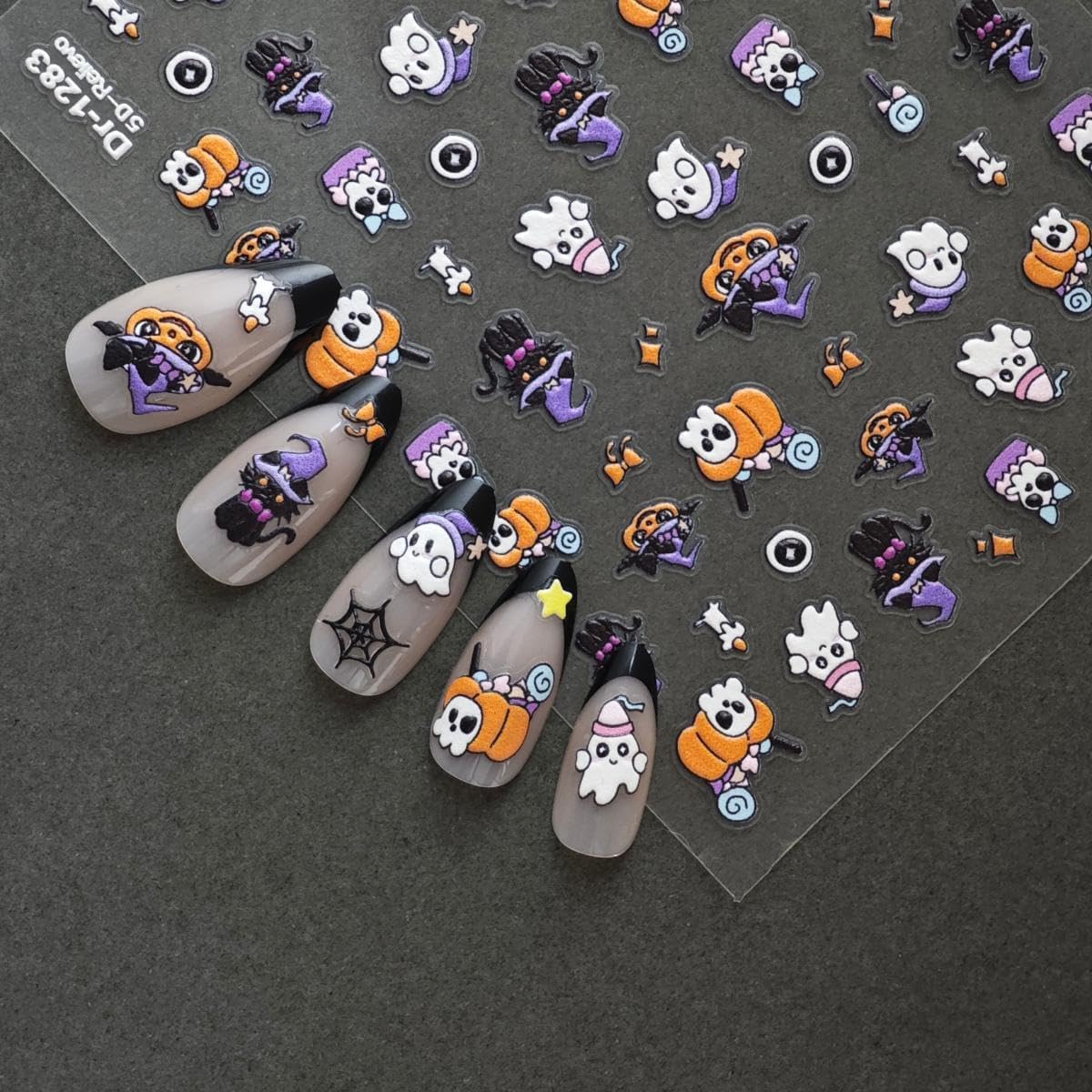 Ghost Nail Sticker Decals Halloween Nail Art Stickers Cat Nails Art Decals with Pumpkin Design 5D Self Adhesive Nails Decoration for Women Girls Kid Manicure DIY Decoration Cute Accessories