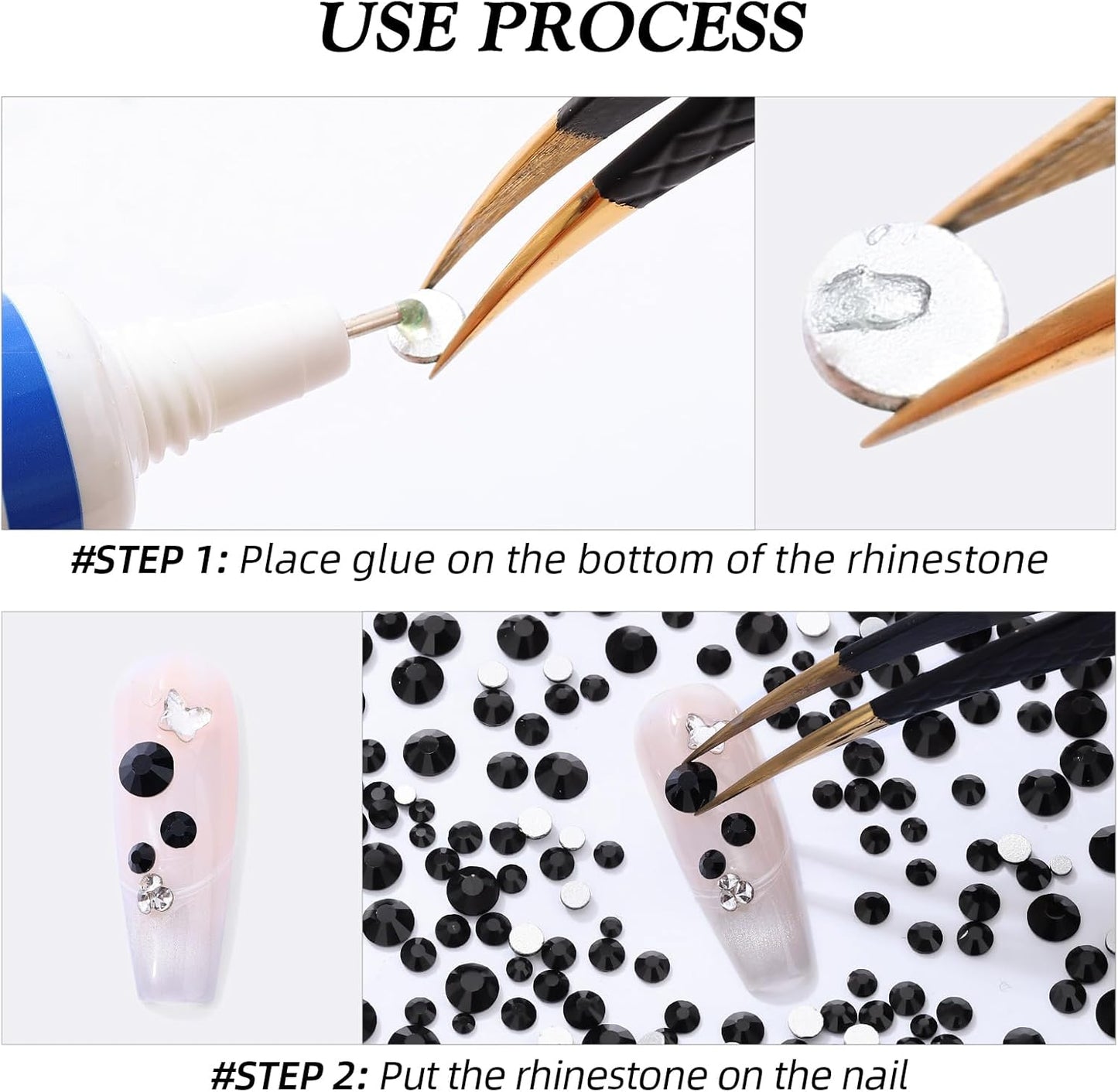 Black Flatback Rhinestones, Glass Rhinestones for Nail Art and Craft, Glue Fix, Loose Crystal Gemstones(Black, SS4, 1440pcs, 1.5-1.7mm)