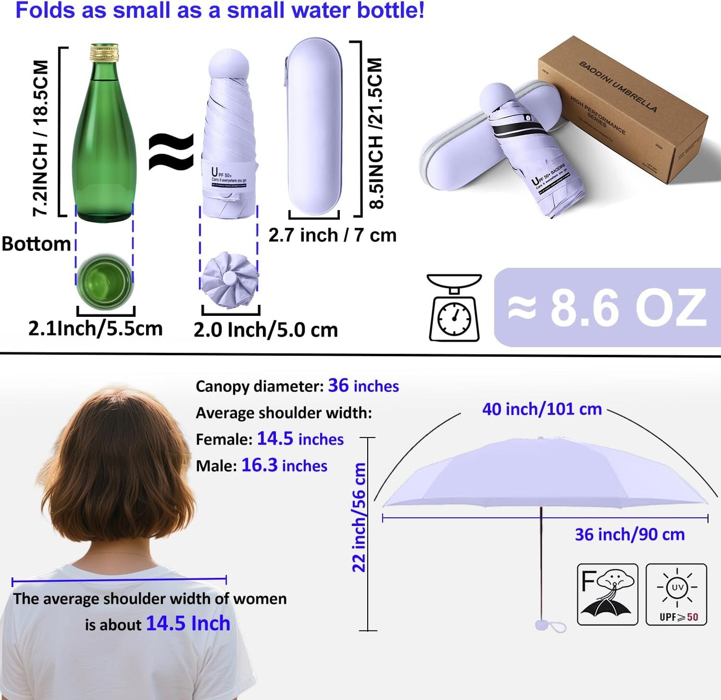 BAODINI Travel Essentials Mini Umbrella for Purse With Case Small Compact UV Sun Protection Lightweight Tiny Pocket Manual Open Close Umbrella for Women Kids and Men Fit Purse Backpack