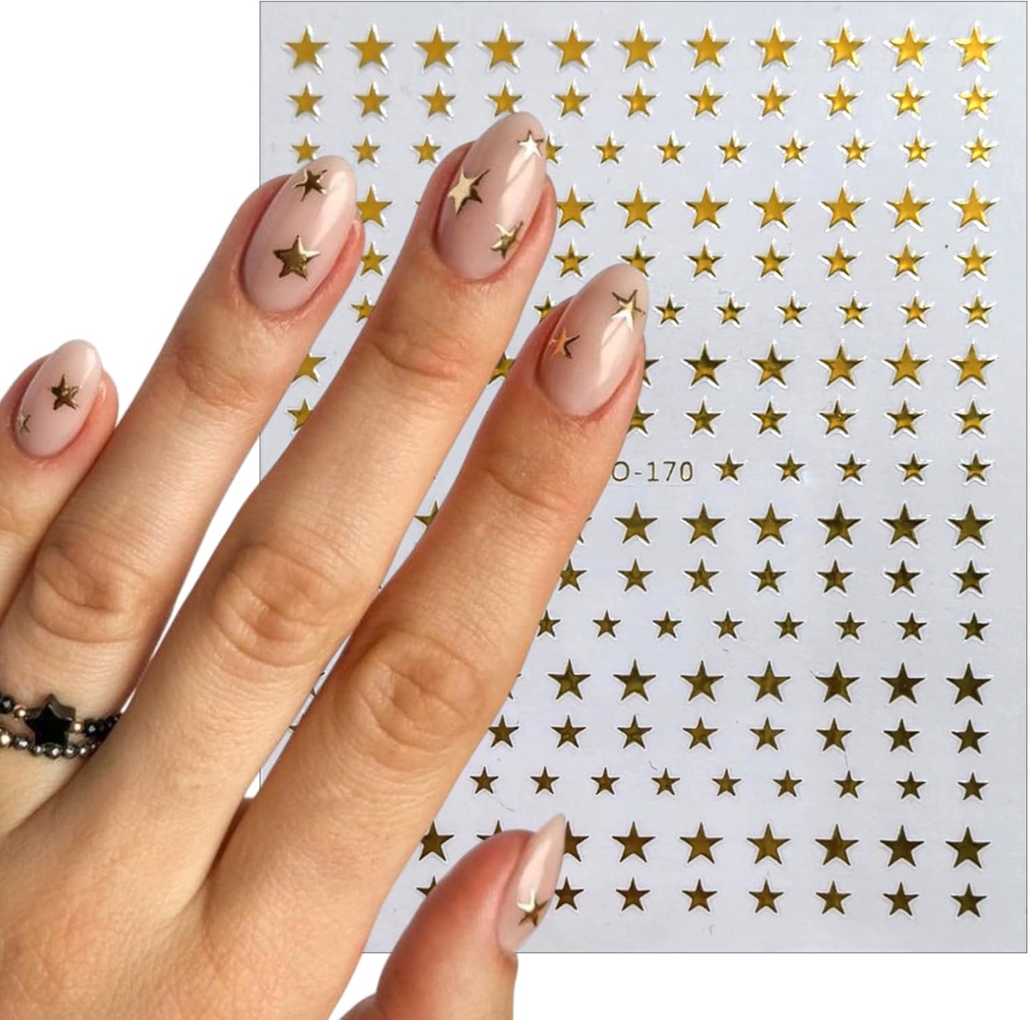 6Sheets Rhinestones Star Nail Art Stickers,3D Self-Adhesive Glitter Gold Silver White Black Stars Nail Art Design Decals Star Stickers for Acrylic Nails Art for Women Girls DIY Manicure Decorations